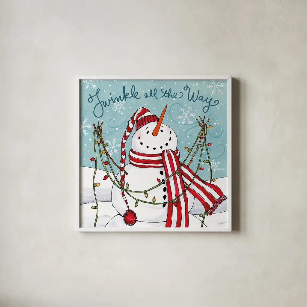 Snowplace Like Home II by Anne Tavoletti. Shown in a crisp white glass frame for a clean and minimalist style. Available as an archival giclee rolled canvas, fine art paper, or poster print. SKU 63649a.