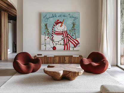 Snowplace Like Home II by Anne Tavoletti. Shown as extra-large giant wall art in a modern living room. Available as an archival giclee rolled canvas, fine art paper, or poster print. SKU 63649a.