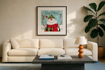 Snowplace Like Home III by Anne Tavoletti. Displayed in a glass frame with matte in a clean modern living room. Available as an archival giclee rolled canvas, fine art paper, or poster print. SKU 63650a.