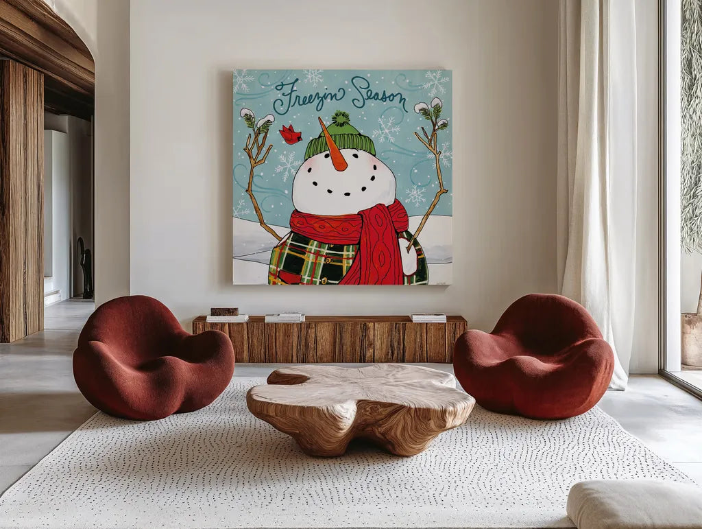 Snowplace Like Home III by Anne Tavoletti. Shown as extra-large giant wall art in a modern living room. Available as an archival giclee rolled canvas, fine art paper, or poster print. SKU 63650a.