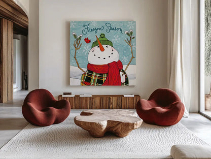 Snowplace Like Home III by Anne Tavoletti. Shown as extra-large giant wall art in a modern living room. Available as an archival giclee rolled canvas, fine art paper, or poster print. SKU 63650a.