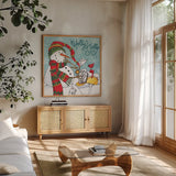 Snowplace Like Home IV by Anne Tavoletti. Shown in a natural wood frame in a cozy modern living room. Available as an archival giclee rolled canvas, fine art paper, or poster print. SKU 63651a.