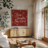 Snowplace Like Home IX by Anne Tavoletti. Shown in a natural wood frame in a cozy modern living room. Available as an archival giclee rolled canvas, fine art paper, or poster print. SKU 63656a.