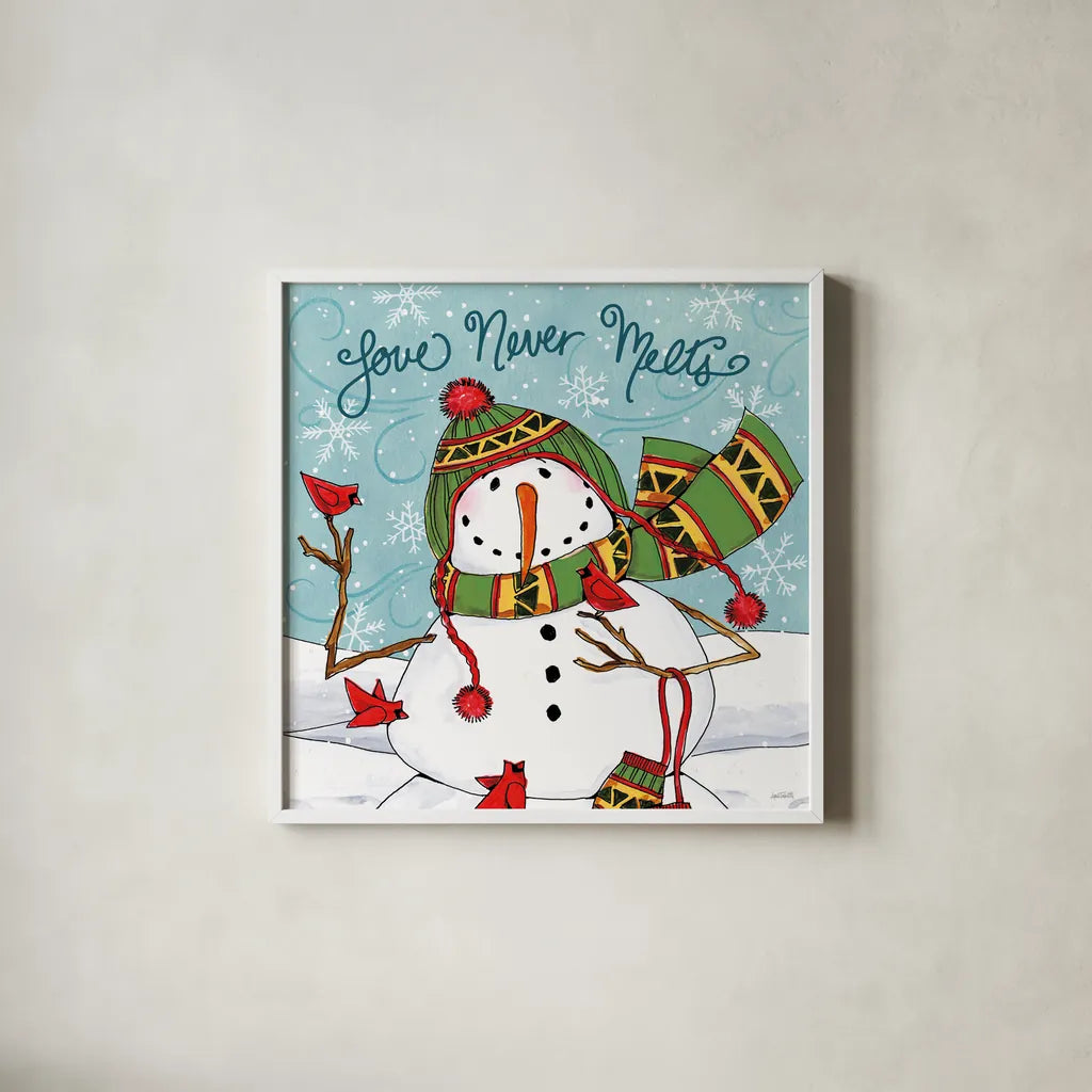 Snowplace Like Home V by Anne Tavoletti. Shown in a crisp white glass frame for a clean and minimalist style. Available as an archival giclee rolled canvas, fine art paper, or poster print. SKU 63652a.