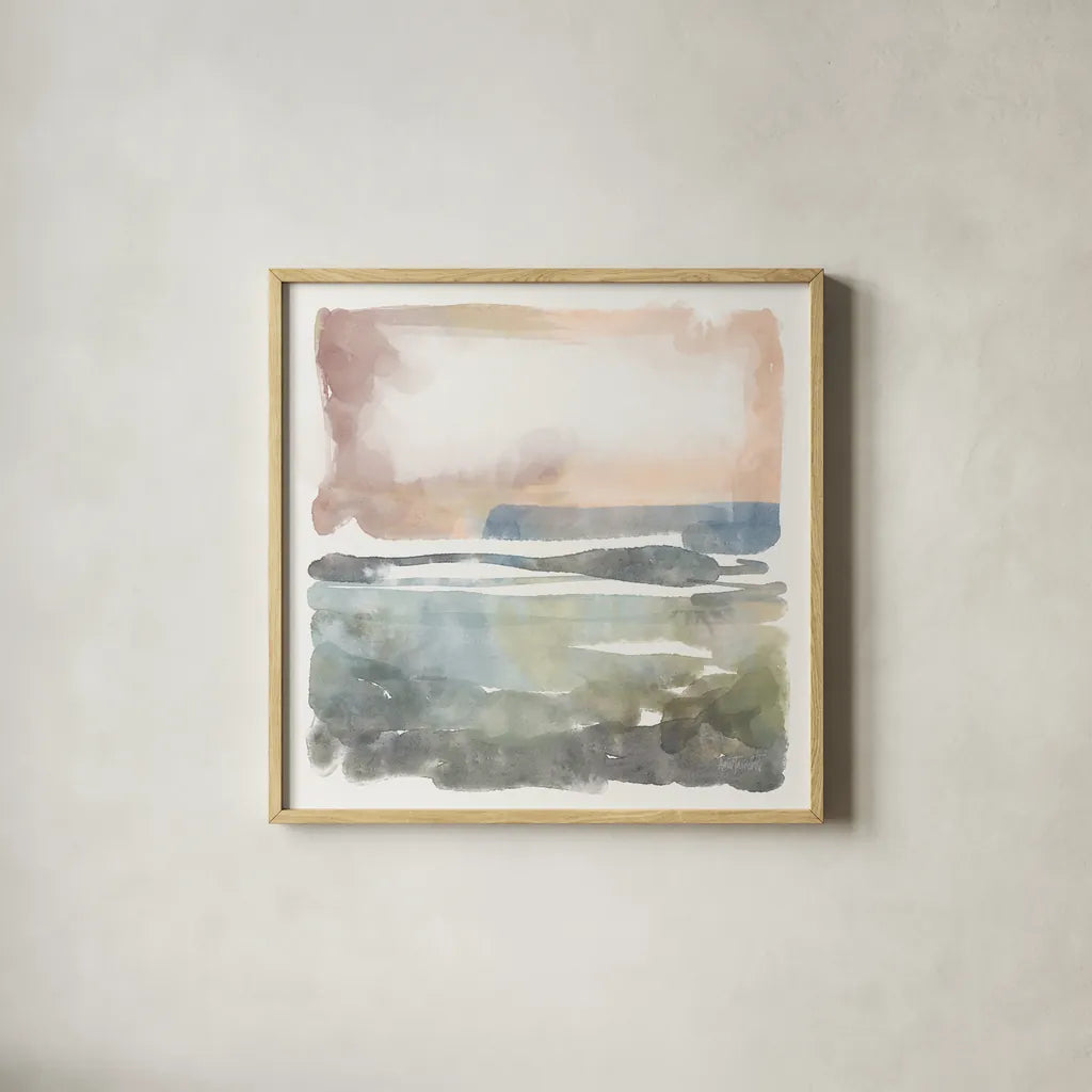 Soft Abstract by Anne Tavoletti. Shown in a natural wood glass frame for a timeless modern aesthetic. Available as an archival giclee rolled canvas, fine art paper, or poster print. SKU 97374a.