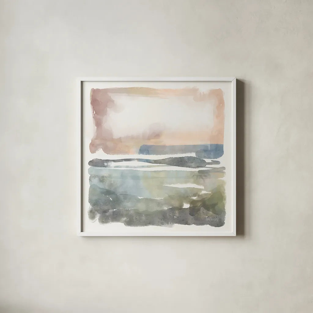 Soft Abstract by Anne Tavoletti. Shown in a crisp white glass frame for a clean and minimalist style. Available as an archival giclee rolled canvas, fine art paper, or poster print. SKU 97374a.