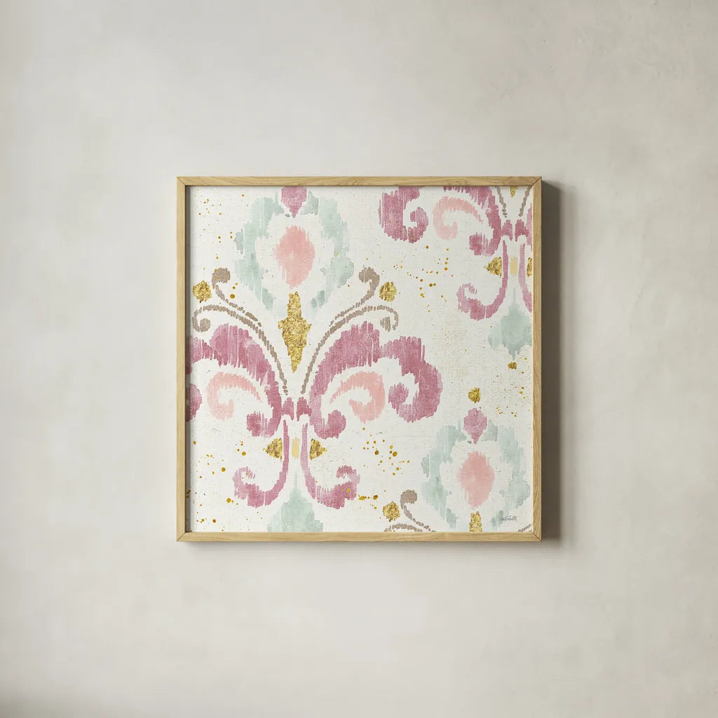 Soft Deco I by Anne Tavoletti. Shown in a natural wood glass frame for a timeless modern aesthetic. Available as an archival giclee rolled canvas, fine art paper, or poster print. SKU 33723a.