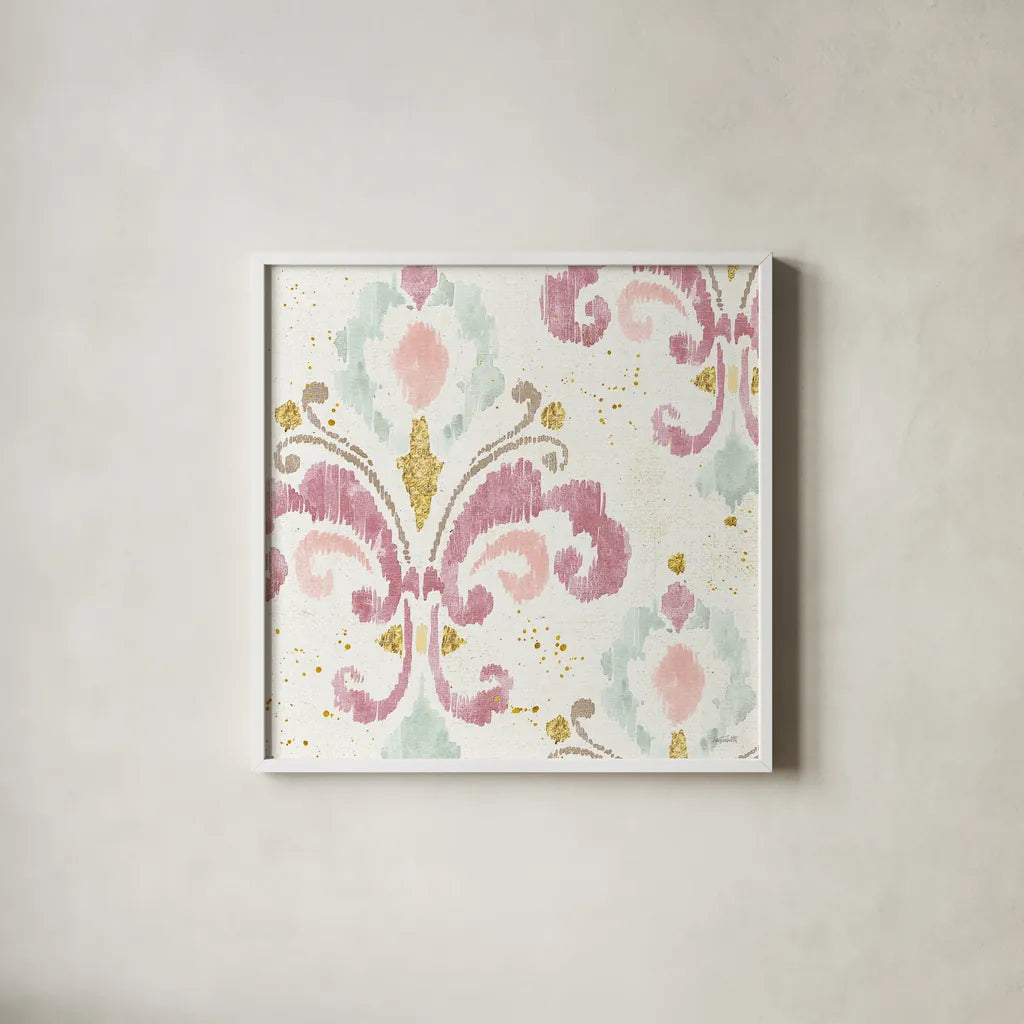 Soft Deco I by Anne Tavoletti. Shown in a crisp white glass frame for a clean and minimalist style. Available as an archival giclee rolled canvas, fine art paper, or poster print. SKU 33723a.