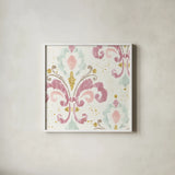 Soft Deco I by Anne Tavoletti. Shown in a crisp white glass frame for a clean and minimalist style. Available as an archival giclee rolled canvas, fine art paper, or poster print. SKU 33723a.