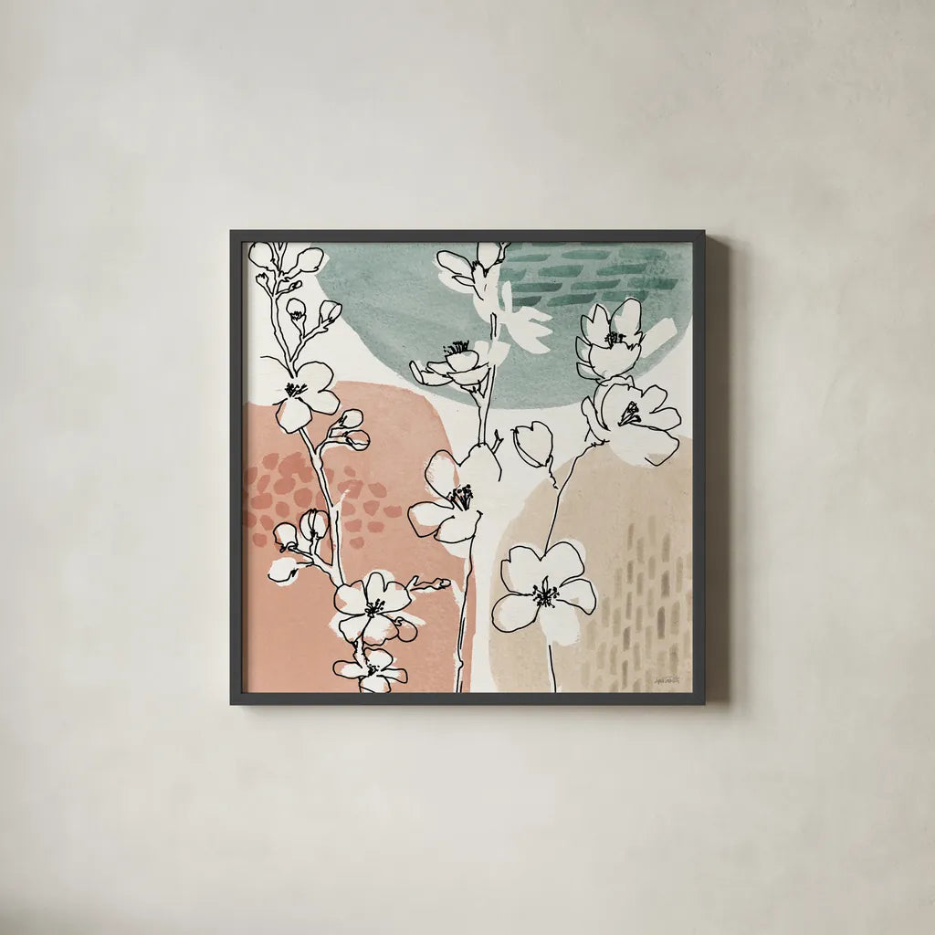 Soft Figures II by Anne Tavoletti. Shown in a sleek black glass frame for a contemporary gallery look. Available as an archival giclee rolled canvas, fine art paper, or poster print. SKU 65804a.