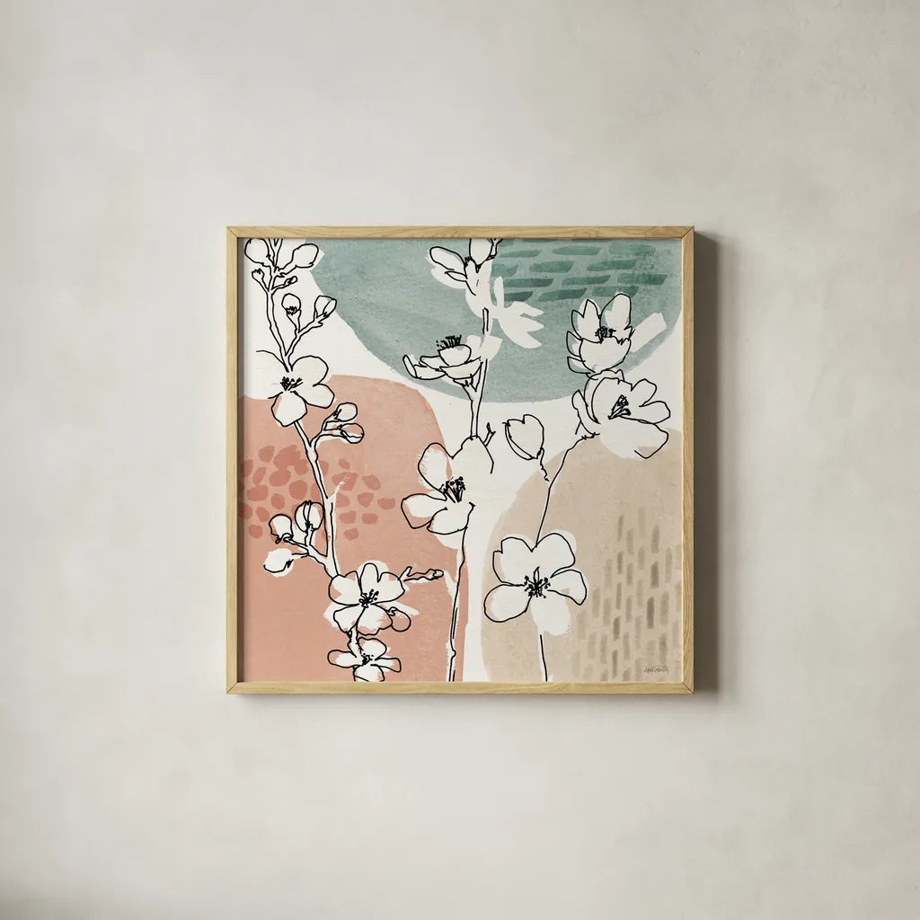 Soft Figures II by Anne Tavoletti. Shown in a natural wood glass frame for a timeless modern aesthetic. Available as an archival giclee rolled canvas, fine art paper, or poster print. SKU 65804a.