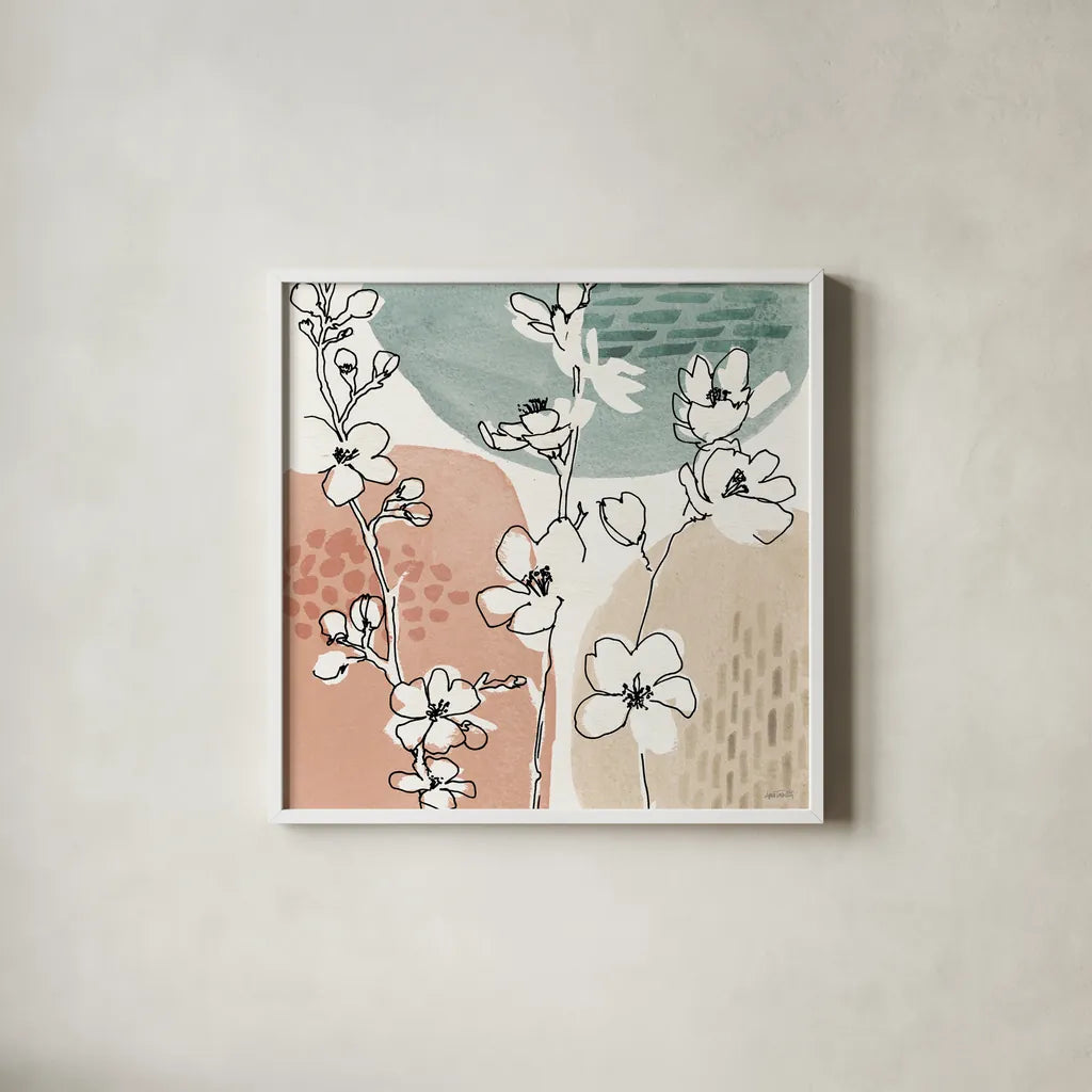 Soft Figures II by Anne Tavoletti. Shown in a crisp white glass frame for a clean and minimalist style. Available as an archival giclee rolled canvas, fine art paper, or poster print. SKU 65804a.