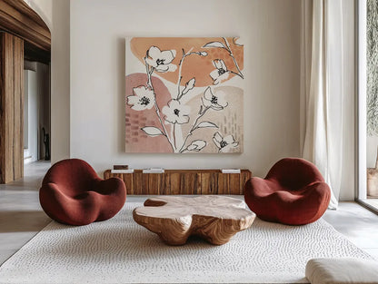 Soft Figures III by Anne Tavoletti. Shown as extra-large giant wall art in a modern living room. Available as an archival giclee rolled canvas, fine art paper, or poster print. SKU 65805a.