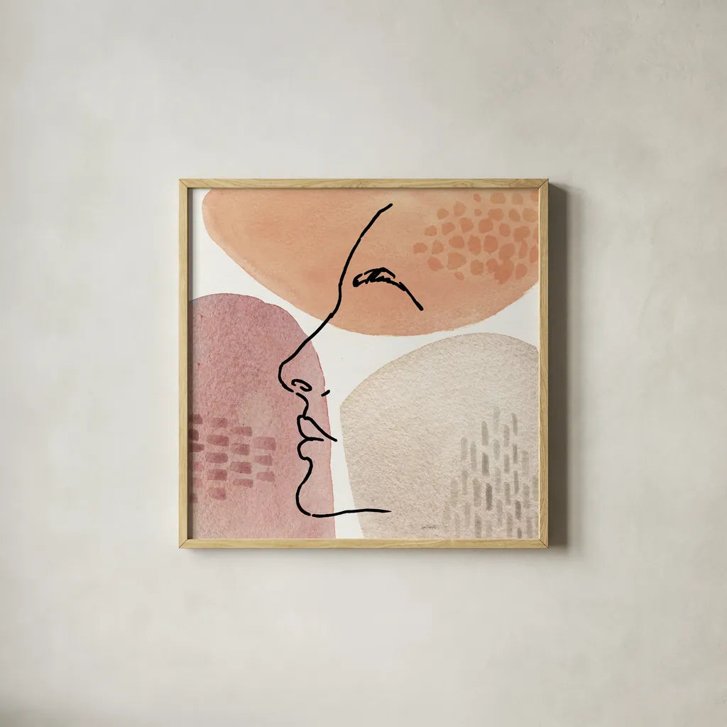 Soft Figures IX by Anne Tavoletti. Shown in a natural wood glass frame for a timeless modern aesthetic. Available as an archival giclee rolled canvas, fine art paper, or poster print. SKU 65811a.