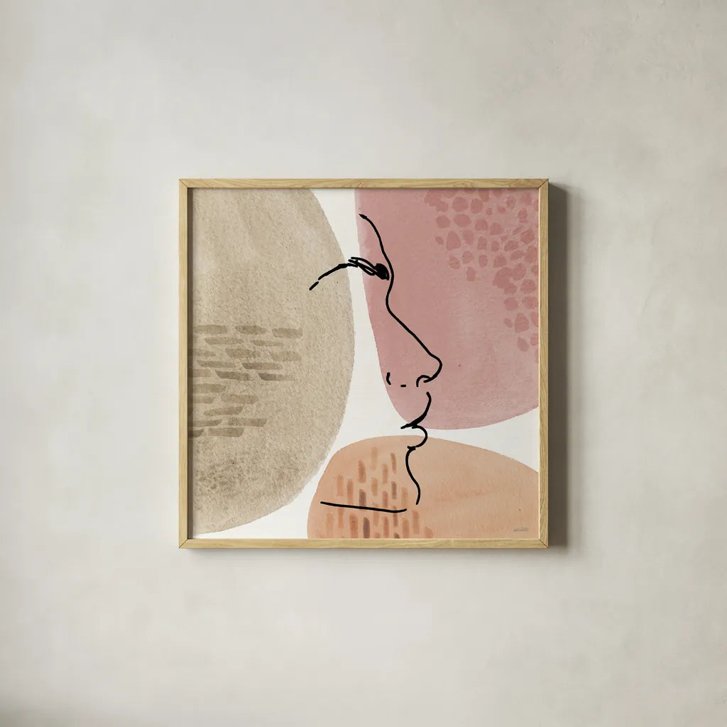 Soft Figures VIII by Anne Tavoletti. Shown in a natural wood glass frame for a timeless modern aesthetic. Available as an archival giclee rolled canvas, fine art paper, or poster print. SKU 65810a.