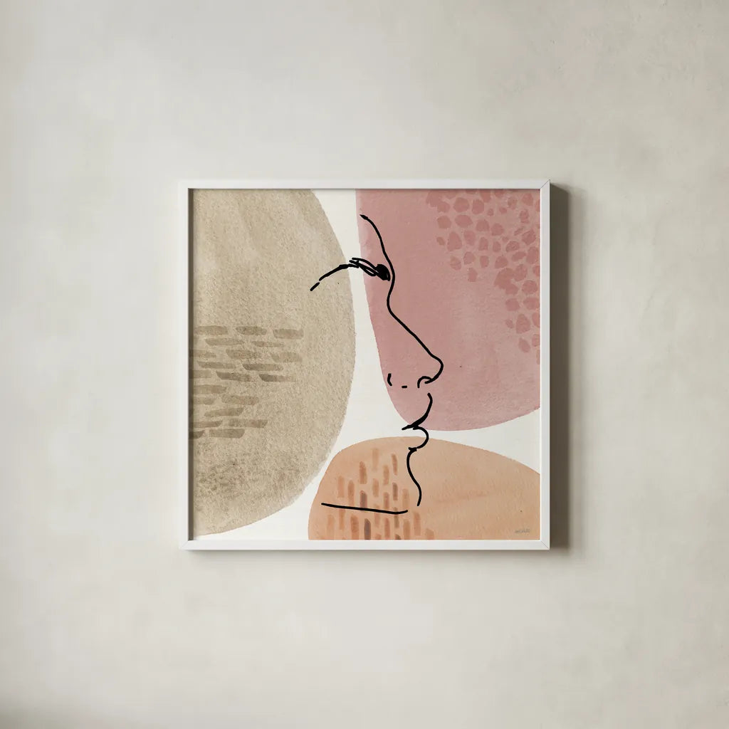 Soft Figures VIII by Anne Tavoletti. Shown in a crisp white glass frame for a clean and minimalist style. Available as an archival giclee rolled canvas, fine art paper, or poster print. SKU 65810a.