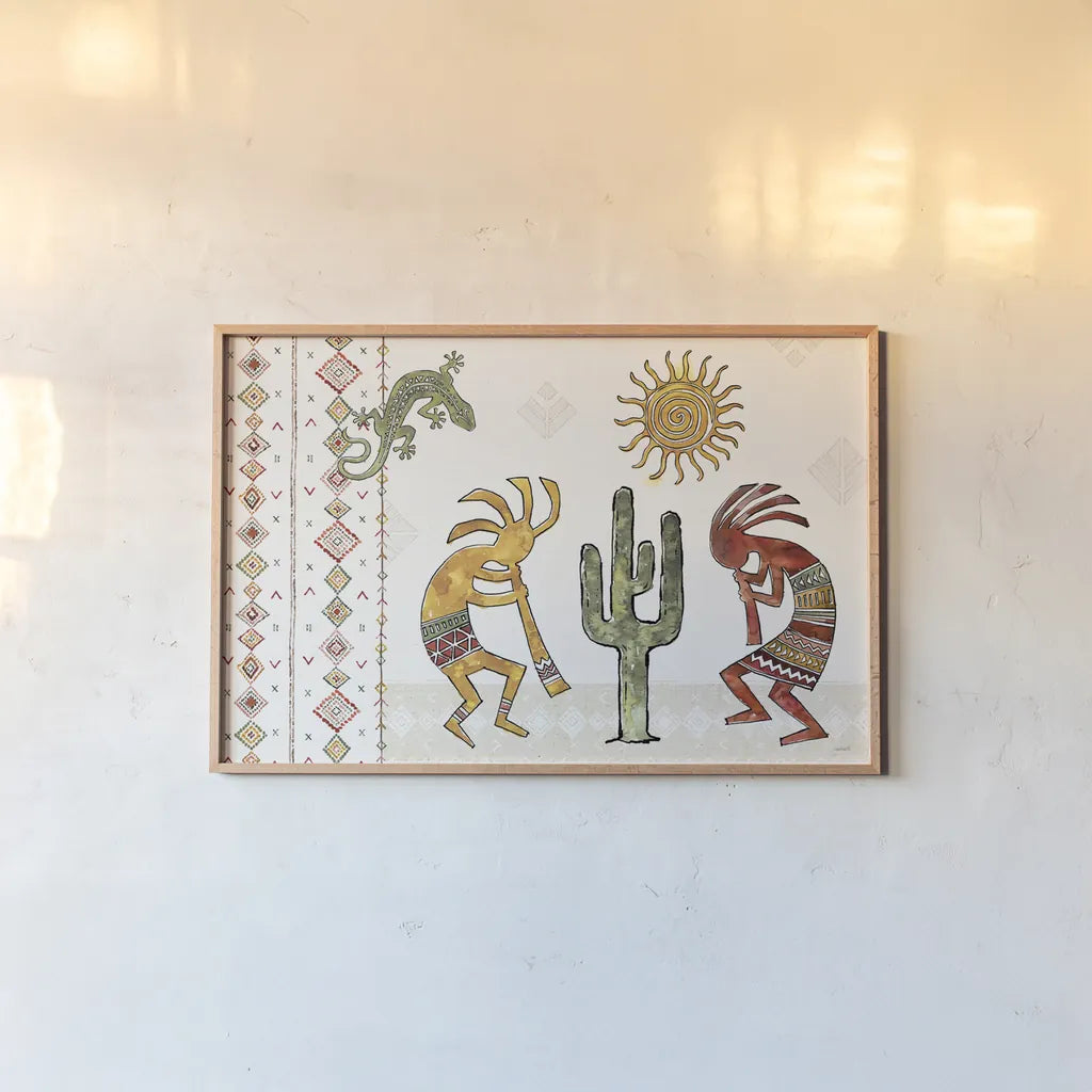 Southwest Flair I by Anne Tavoletti. shown as a paper print in a natural frame. Available as a archival giclee rolled canvas, fine art paper, or poster print. SKU 70719i.