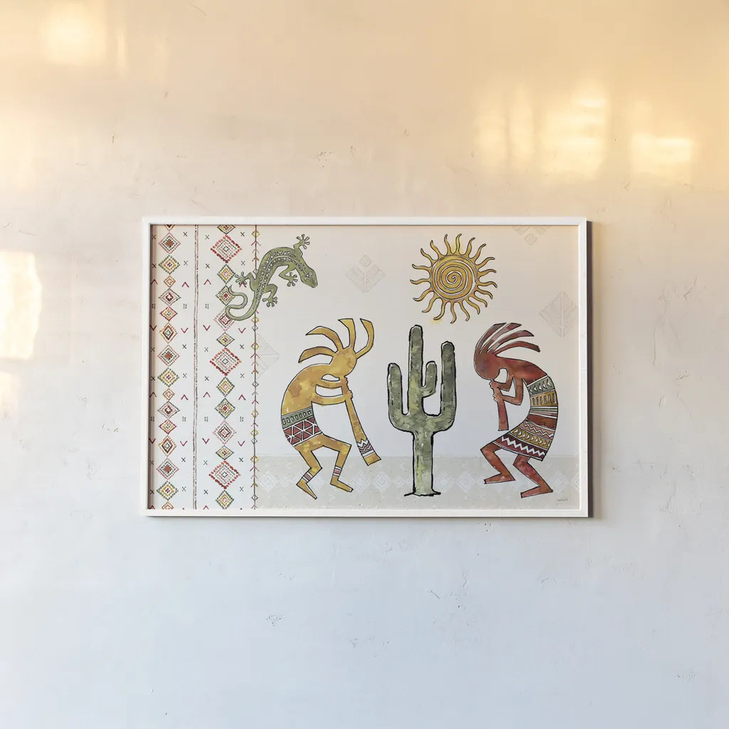 Southwest Flair I by Anne Tavoletti. shown as a paper print in a white frame. Available as a archival giclee rolled canvas, fine art paper, or poster print. SKU 70719i.