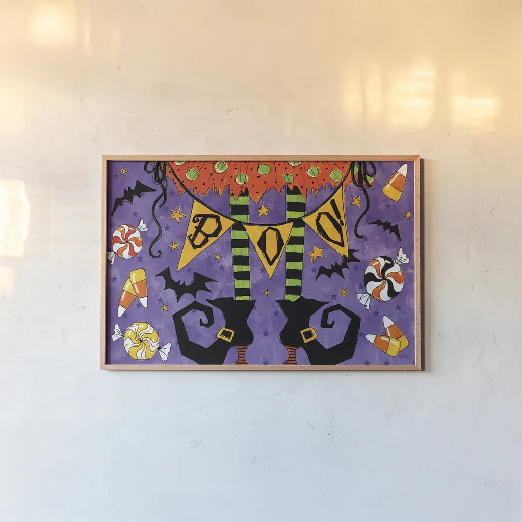 Spooky Fun III by Anne Tavoletti. shown as a paper print in a natural frame. Available as a archival giclee rolled canvas, fine art paper, or poster print. SKU 48871i.