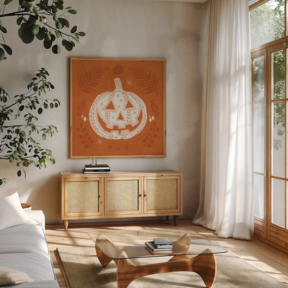 Spooky Silhouettes I by Anne Tavoletti. Shown in a natural wood frame in a cozy modern living room. Available as an archival giclee rolled canvas, fine art paper, or poster print. SKU 96488a.