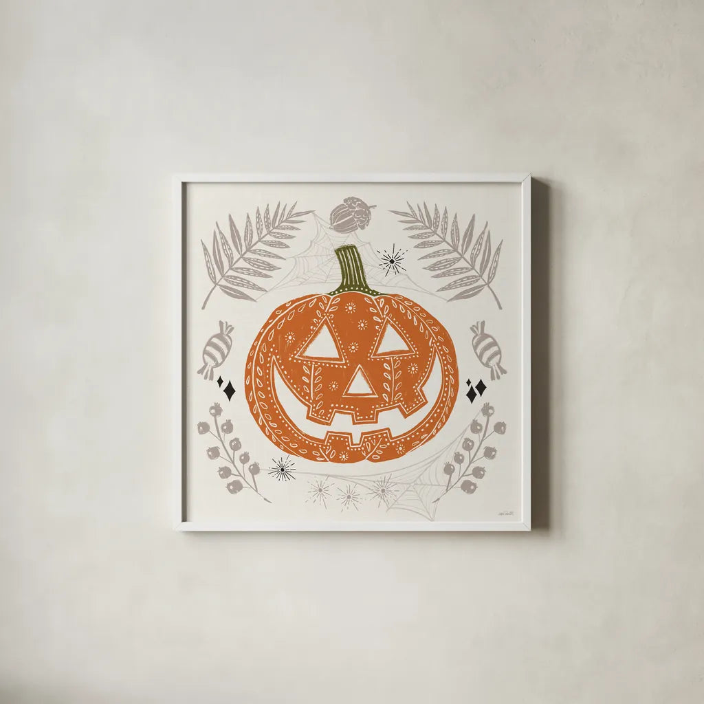 Spooky Silhouettes I Color by Anne Tavoletti. Shown in a crisp white glass frame for a clean and minimalist style. Available as an archival giclee rolled canvas, fine art paper, or poster print. SKU 96489a.