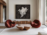 Spooky Silhouettes III by Anne Tavoletti. Shown as extra-large giant wall art in a modern living room. Available as an archival giclee rolled canvas, fine art paper, or poster print. SKU 96492a.