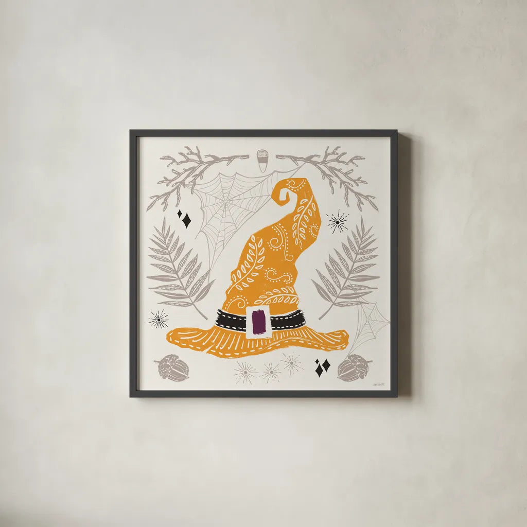 Spooky Silhouettes IV Color by Anne Tavoletti. Shown in a sleek black glass frame for a contemporary gallery look. Available as an archival giclee rolled canvas, fine art paper, or poster print. SKU 96495a.