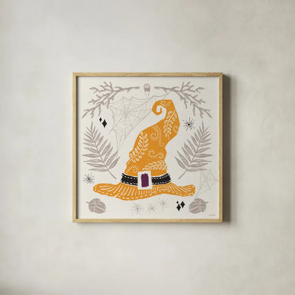 Spooky Silhouettes IV Color by Anne Tavoletti. Shown in a natural wood glass frame for a timeless modern aesthetic. Available as an archival giclee rolled canvas, fine art paper, or poster print. SKU 96495a.