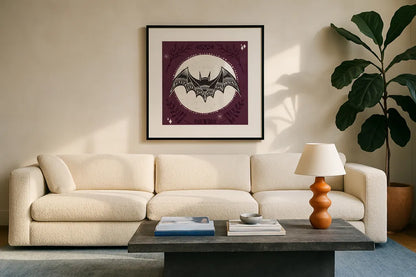 Spooky Silhouettes V by Anne Tavoletti. Displayed in a glass frame with matte in a clean modern living room. Available as an archival giclee rolled canvas, fine art paper, or poster print. SKU 96496a.