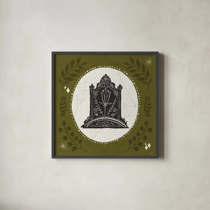 Spooky Silhouettes VI by Anne Tavoletti. Shown in a sleek black glass frame for a contemporary gallery look. Available as an archival giclee rolled canvas, fine art paper, or poster print. SKU 96497a.