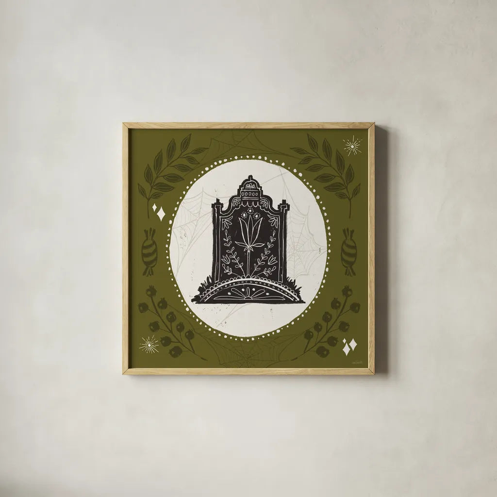 Spooky Silhouettes VI by Anne Tavoletti. Shown in a natural wood glass frame for a timeless modern aesthetic. Available as an archival giclee rolled canvas, fine art paper, or poster print. SKU 96497a.