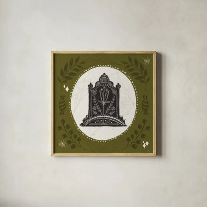 Spooky Silhouettes VI by Anne Tavoletti. Shown in a natural wood glass frame for a timeless modern aesthetic. Available as an archival giclee rolled canvas, fine art paper, or poster print. SKU 96497a.