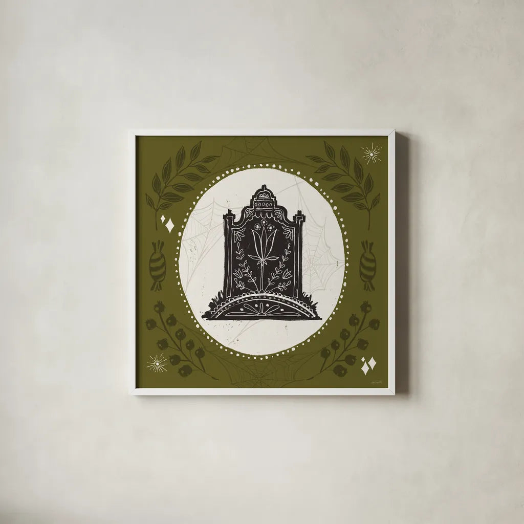 Spooky Silhouettes VI by Anne Tavoletti. Shown in a crisp white glass frame for a clean and minimalist style. Available as an archival giclee rolled canvas, fine art paper, or poster print. SKU 96497a.