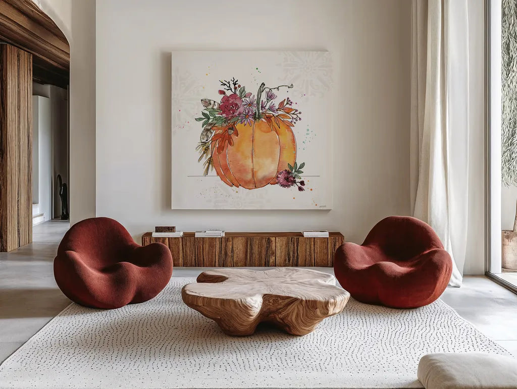 Spooky Style IX by Anne Tavoletti. Shown as extra-large giant wall art in a modern living room. Available as an archival giclee rolled canvas, fine art paper, or poster print. SKU 66291a.