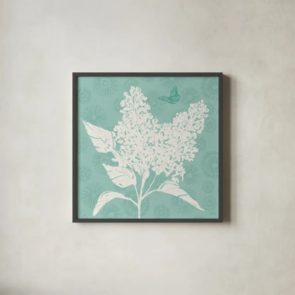 Spring Delight IV by Anne Tavoletti. Shown in a sleek black glass frame for a contemporary gallery look. Available as an archival giclee rolled canvas, fine art paper, or poster print. SKU 92083a.