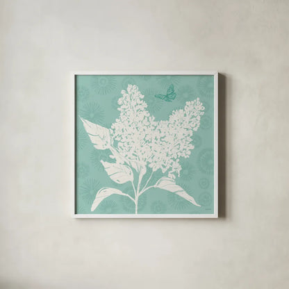 Spring Delight IV by Anne Tavoletti. Shown in a crisp white glass frame for a clean and minimalist style. Available as an archival giclee rolled canvas, fine art paper, or poster print. SKU 92083a.