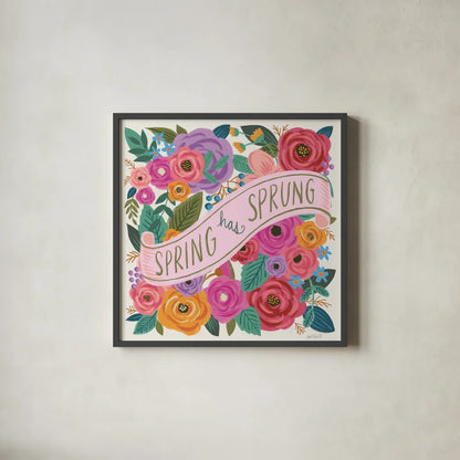 Spring Has Sprung I by Anne Tavoletti. Shown in a sleek black glass frame for a contemporary gallery look. Available as an archival giclee rolled canvas, fine art paper, or poster print. SKU 63171a.