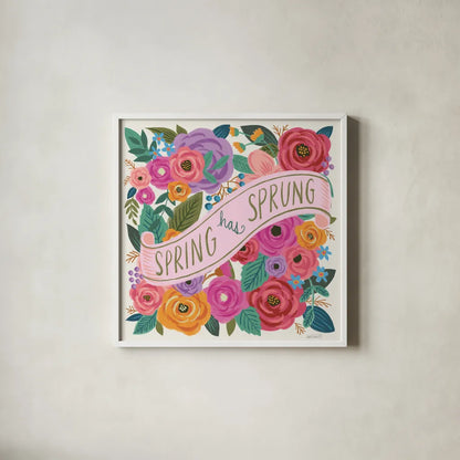 Spring Has Sprung I by Anne Tavoletti. Shown in a crisp white glass frame for a clean and minimalist style. Available as an archival giclee rolled canvas, fine art paper, or poster print. SKU 63171a.