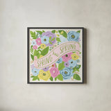 Spring Has Sprung I Bright by Anne Tavoletti. Shown in a sleek black glass frame for a contemporary gallery look. Available as an archival giclee rolled canvas, fine art paper, or poster print. SKU 71347a.