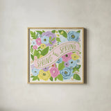 Spring Has Sprung I Bright by Anne Tavoletti. Shown in a natural wood glass frame for a timeless modern aesthetic. Available as an archival giclee rolled canvas, fine art paper, or poster print. SKU 71347a.