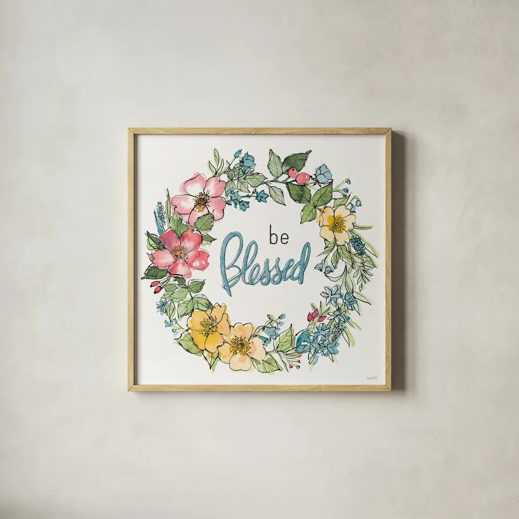 Spring Season IX by Anne Tavoletti. Shown in a natural wood glass frame for a timeless modern aesthetic. Available as an archival giclee rolled canvas, fine art paper, or poster print. SKU 78445a.