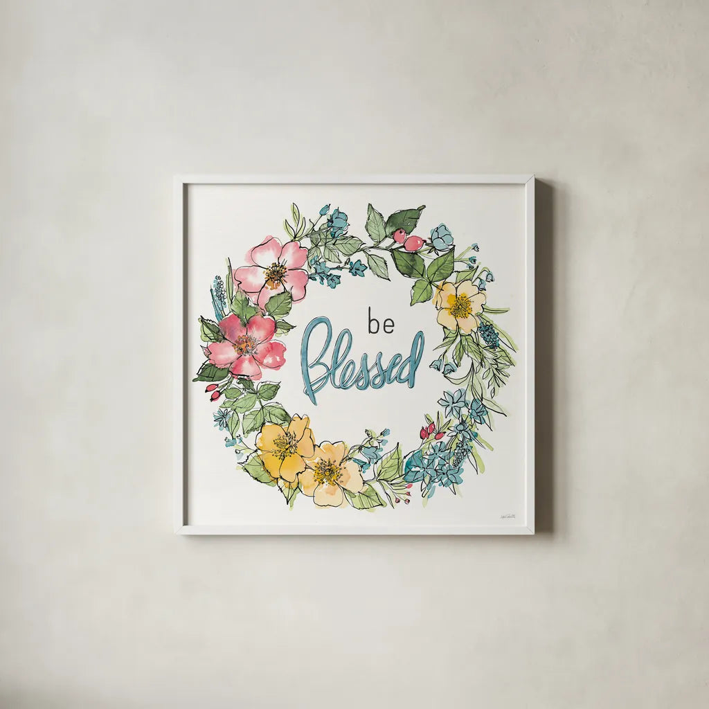 Spring Season IX by Anne Tavoletti. Shown in a crisp white glass frame for a clean and minimalist style. Available as an archival giclee rolled canvas, fine art paper, or poster print. SKU 78445a.