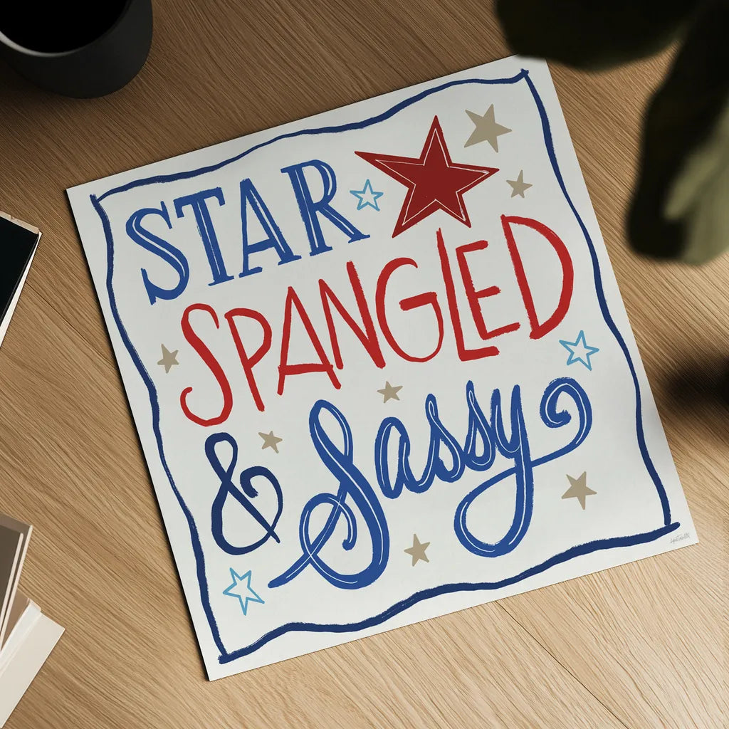 Star Spangled Sayings I by Anne Tavoletti. Shown as a detailed flat fine art print, highlighting archival giclee quality. Available as an archival giclee rolled canvas, fine art paper, or poster print. SKU 85904a.