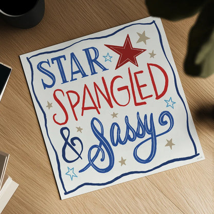 Star Spangled Sayings I by Anne Tavoletti. Shown as a detailed flat fine art print, highlighting archival giclee quality. Available as an archival giclee rolled canvas, fine art paper, or poster print. SKU 85904a.