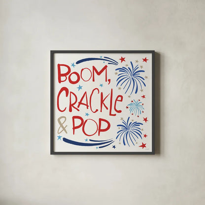 Star Spangled Sayings II by Anne Tavoletti. Shown in a sleek black glass frame for a contemporary gallery look. Available as an archival giclee rolled canvas, fine art paper, or poster print. SKU 85905a.