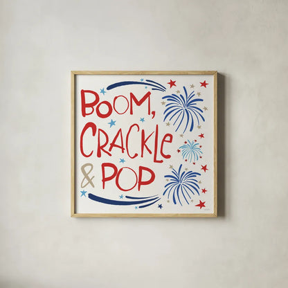 Star Spangled Sayings II by Anne Tavoletti. Shown in a natural wood glass frame for a timeless modern aesthetic. Available as an archival giclee rolled canvas, fine art paper, or poster print. SKU 85905a.