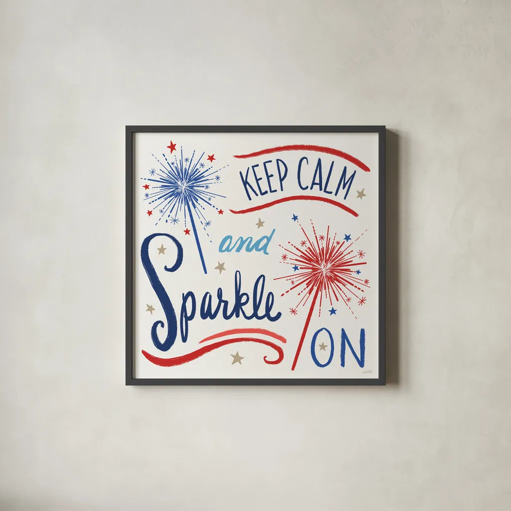 Star Spangled Sayings III by Anne Tavoletti. Shown in a sleek black glass frame for a contemporary gallery look. Available as an archival giclee rolled canvas, fine art paper, or poster print. SKU 85906a.