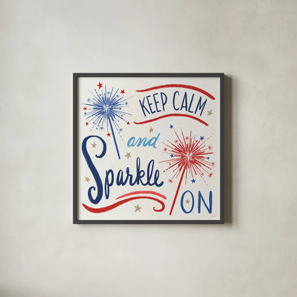 Star Spangled Sayings III by Anne Tavoletti. Shown in a sleek black glass frame for a contemporary gallery look. Available as an archival giclee rolled canvas, fine art paper, or poster print. SKU 85906a.
