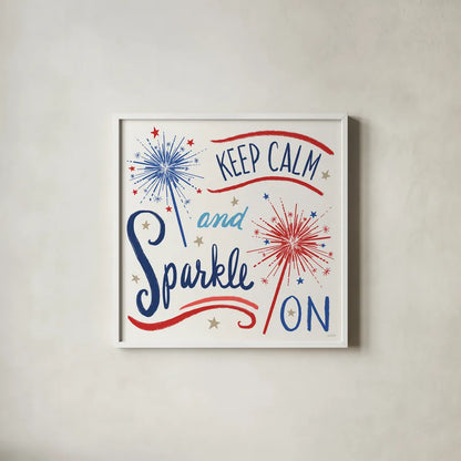 Star Spangled Sayings III by Anne Tavoletti. Shown in a crisp white glass frame for a clean and minimalist style. Available as an archival giclee rolled canvas, fine art paper, or poster print. SKU 85906a.