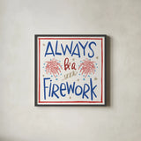 Star Spangled Sayings IV by Anne Tavoletti. Shown in a sleek black glass frame for a contemporary gallery look. Available as an archival giclee rolled canvas, fine art paper, or poster print. SKU 85907a.